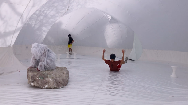 The interior of UMAA, Unité Mobile d'Action Artistique.